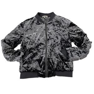 Charlotte Russe Velvet Bomber Jacket - Gray - Medium